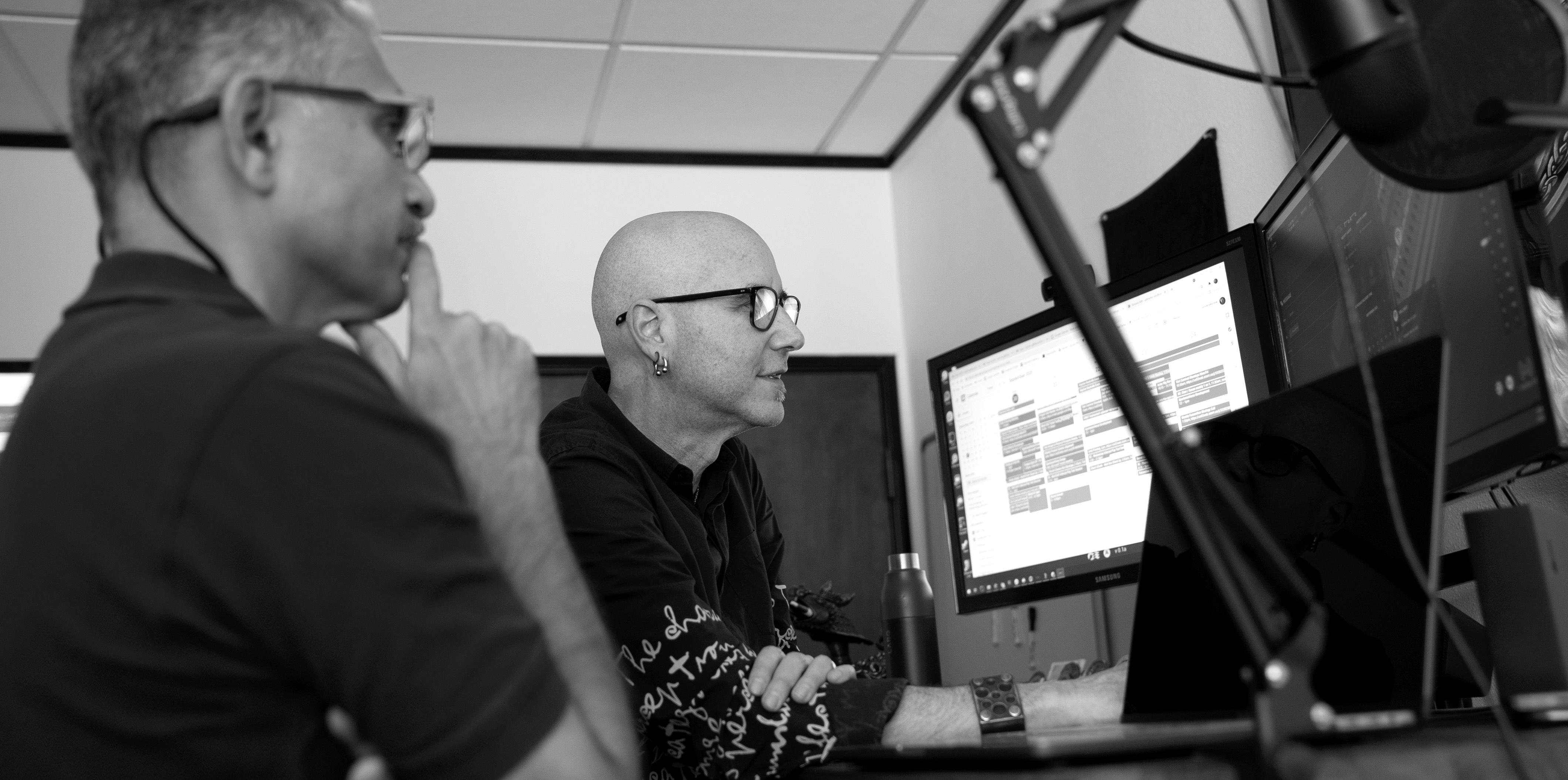 Starr Long and Atul T at a screen